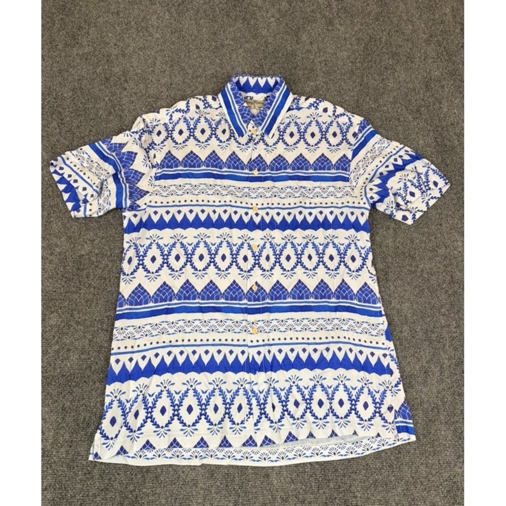 Kenny Flowers Limited Edition Blue White Short Sleeve Button‎ Up Shirts Size L